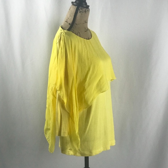 Canary yellow Blouse with cape accent Sz L - Picture 3 of 8